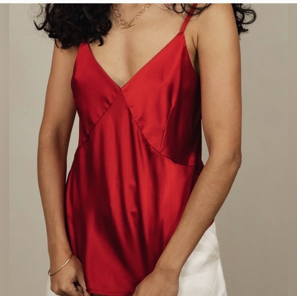 a new day Tops - Women's Slim Fit V-Neck Satin Cami Blouse - A New Day Red XS